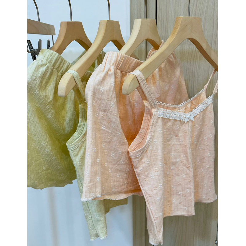 𝐚𝐬𝐡𝐞𝐱𝐢𝐧𝐜𝐡𝐚𝐨:  set 2 dây mặc nhà mùa hè thun cotton dệt hoa