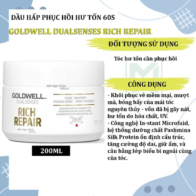 Dầu hấp tóc phục hồi, giữ màu, suôn mượt 60S Goldwell Dualsenses 200ML