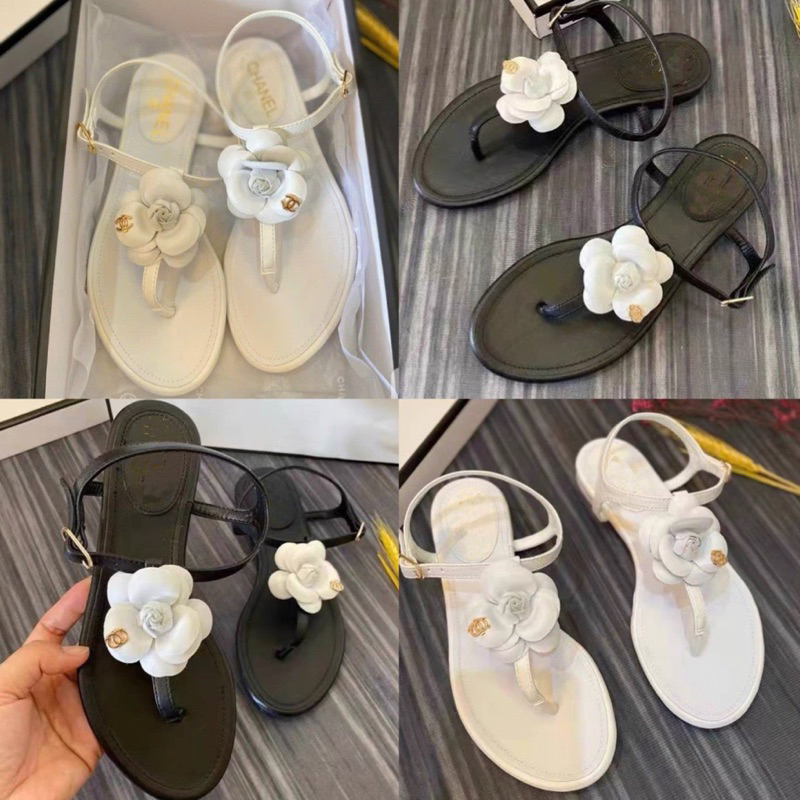 Sandal kẹp ngón bông hoa trà đế bệt mùa hè Fullbox Bill túi