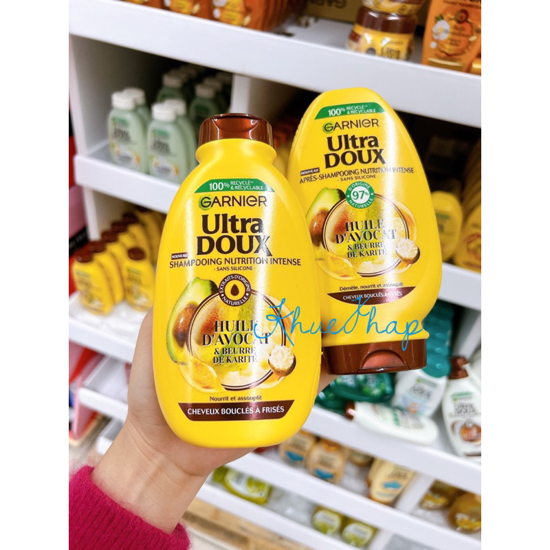 Dầu gội và xả chiết xuất quả Bơ, mật ong 2x250ml- siêu mềm mượt tóc, phục hồi hư tổn, gãy rụng- hàng Pháp