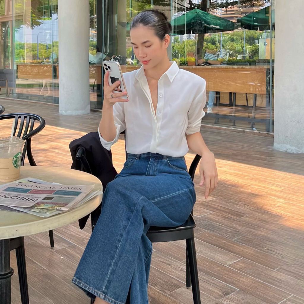 Áo sơ mi nữ tay dài kiểu dáng cơ bản white basic shirt Maxy Workshop