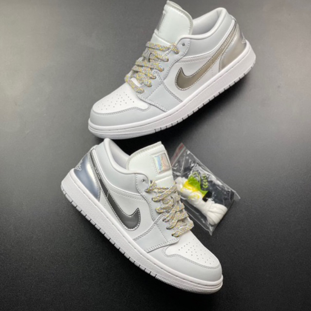 Giày Sneaker JD 1 cổ thấp , Jordan 1 Low SILVER , Giày Jordan 1 cổ thấp trắng bạc nam nữ | Fullbox