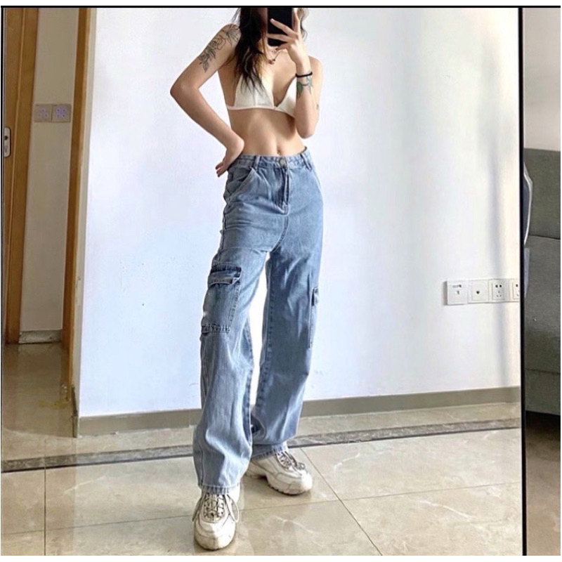 Quần Ống Rộng Túi Hộp- Thời Trang Lưng Cao -Jean Ko Giãn - bigsize 58-85kg