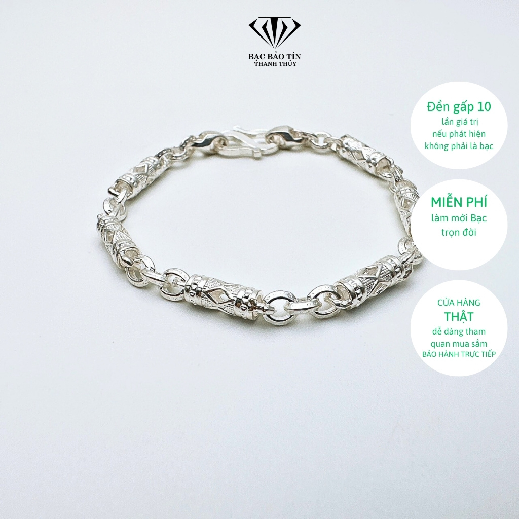 Lắc tay bạc ta đốt thủng thoi cho bé trai Bảo Tín Thanh Thủy,chất liệu bạc ta nguyên chất 1.998 chỉ, dài 15.6cm