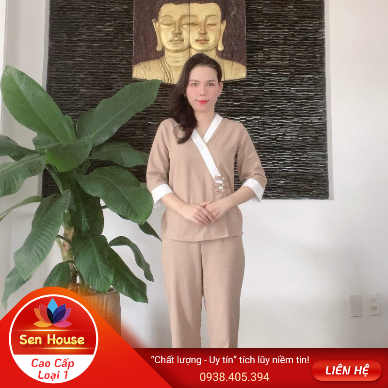 Đồ Lam Đi Chùa Nữ, Áo Đi Chùa Nữ, Áo Tràng Nữ, Pháp Phục Nữ, Mẫu Nữ Linen Cao cấp, Sen House Shop