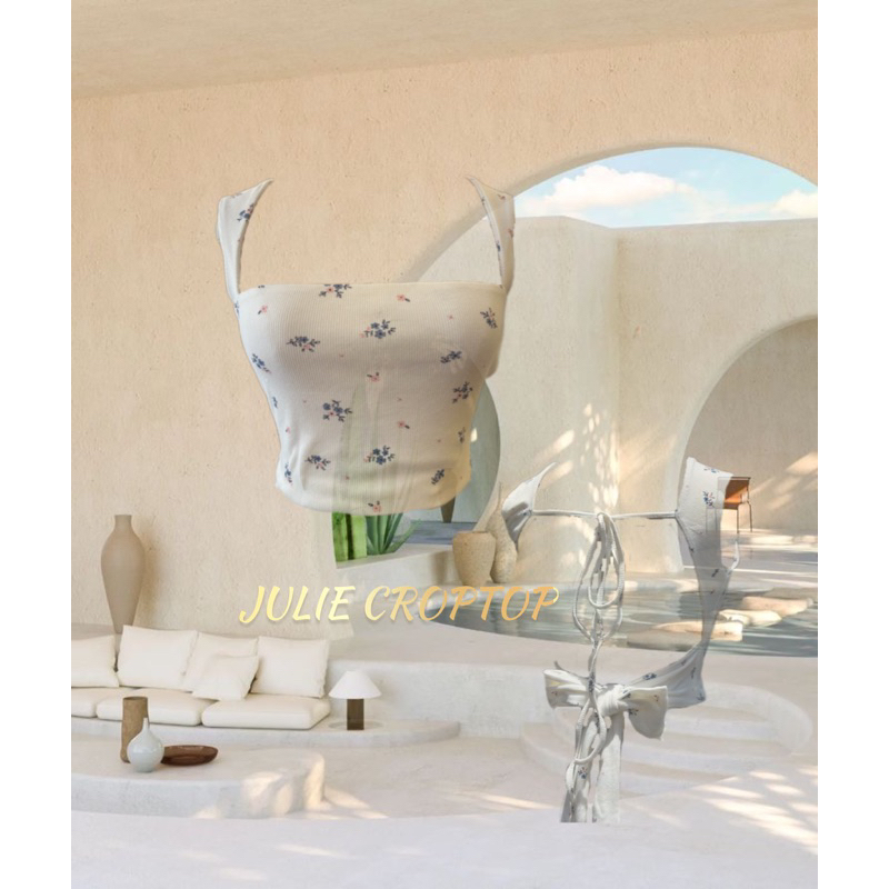 “𝐉𝐔𝐋𝐈𝐄” Áo croptop hai dây thun gân hở lưng, hoa liti xinh xắn