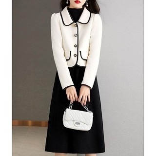 S57 set áo dạ trắng chân váy đen