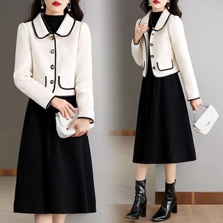 S57 set áo dạ trắng chân váy đen