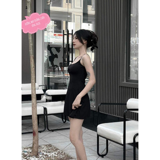 Đầm nữ hai dây chất liệu thun gân lụa trơn kiểu dáng