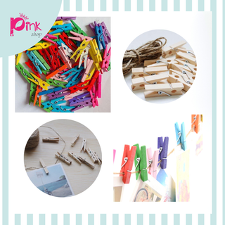 Kẹp gỗ trơn/ nhiều màu gắn dây ảnh gắn thiệp bó hoa tươi hoa sáp phong cách vintage - pk2028
