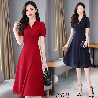 Đầm sơmi nơ cổ phối khoen đá m/l/xl/2xl⚡️đầm công sở