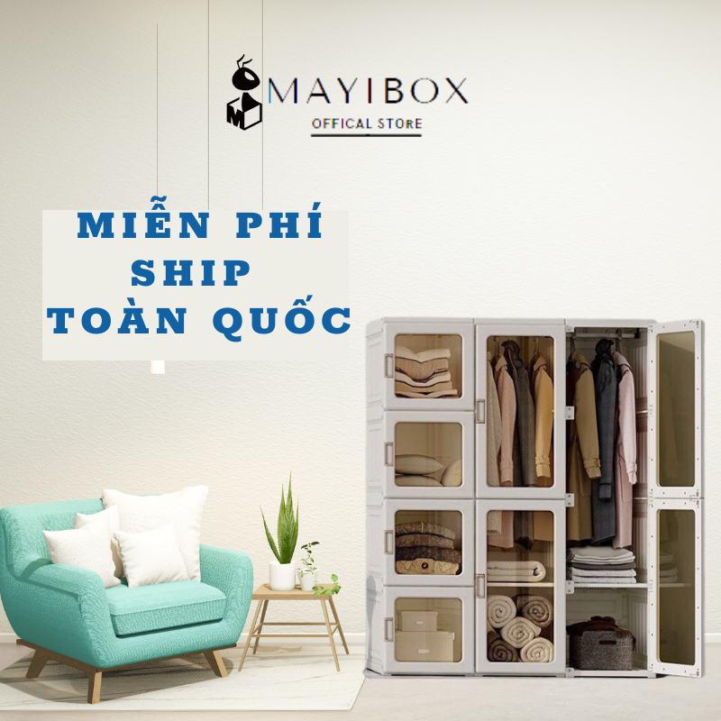 Tủ Nhựa Đựng Quần Áo Mayibox Chính Hãng Gấp Gọn Tiện Lợi 12 Ngăn 8 Cửa
