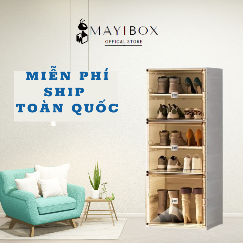 Hộp Đựng Giày Dép Mayibox Nhựa Cứng Nắp Hút Nam Châm Tủ Giày Lắp Ghép Tiện Lợi 5 Tầng