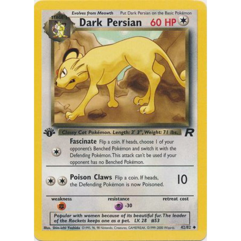 Thẻ Pokemon Dark Persian - 42/82 - Uncommon 1st Edition Đĩa đơn phiên bản đầu tiên của Team Rocket