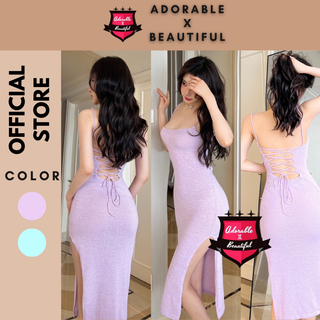 Đầm hai dây len đan lưng xẻ đùi, đầm 2 dây 2 màu tím xanh đan dây phong cách sexy quyến rũ adorablexbeautiful