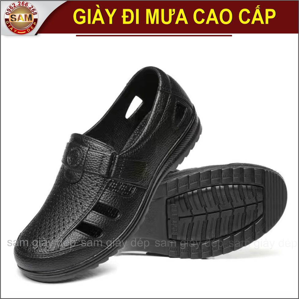Giày cao su đi mưa giả da cao cấp chống trơn