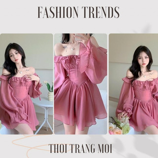 ĐẦM THIẾT KẾ BÈO TRỄ VAI TAY DÀI BỒNG CHO NỮ SIÊU XINH TH109