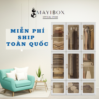 Tủ quần áo nhựa Mayibox gấp gọn,Tủ đựng đồ quần áo trong suốt không cần lắp ráp, Cánh tủ nam châm
