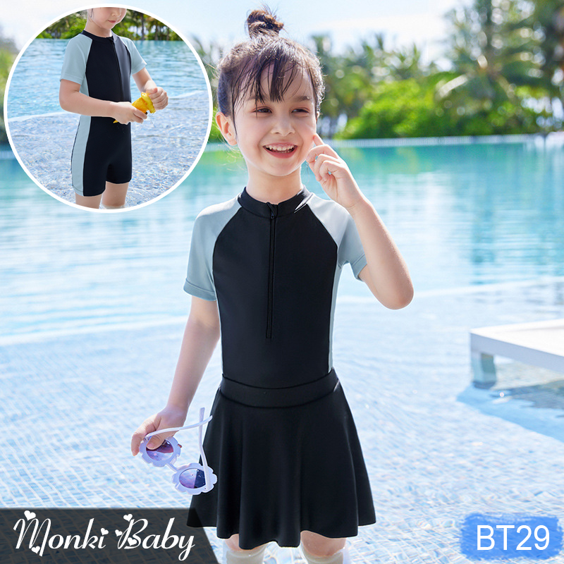Đồ bơi liền thân quần short đùi bé gái, có kèm chân váy rời điệu đà, chất bơi thun lạnh dày dặn mịn đẹp, ôm dáng | BT29