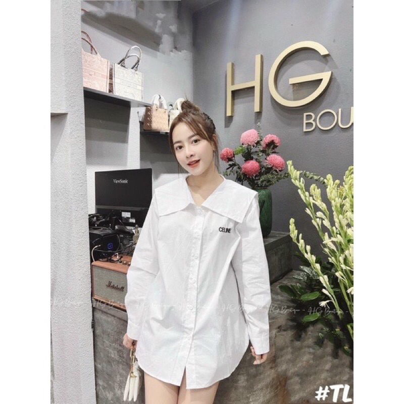 sơ mi kiểu tay dài thêu chữ ( bán shop)