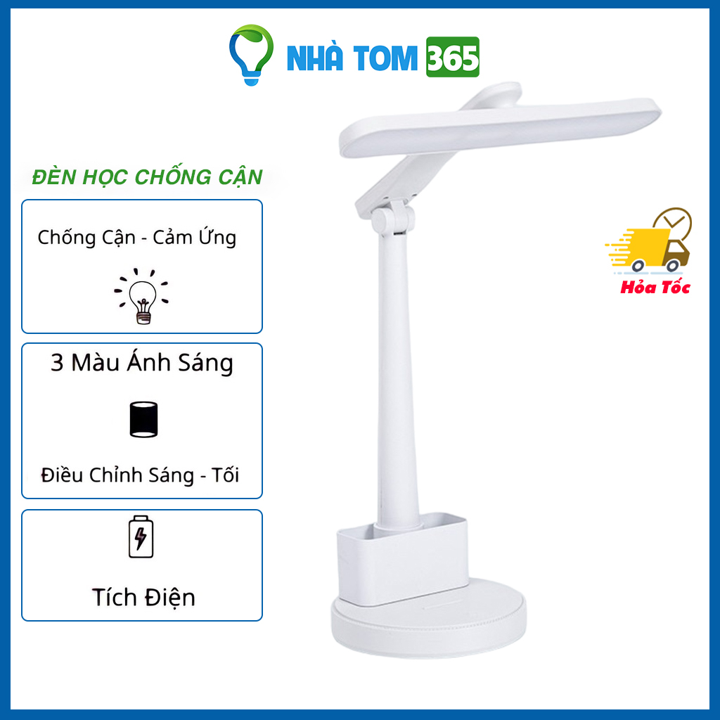 Đèn Học Tích Điện Bóng LED Cao Cấp Chống Cận Bảo Vệ Mắt Đổi 3 Màu Nhatom365 - Cảm Ứng Tích Điện - Bảo Hành 2 Năm