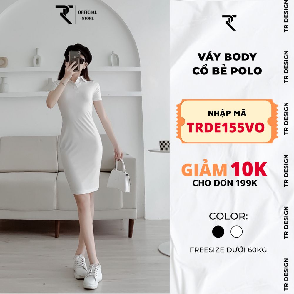 Váy body TR Design cổ bẻ polo có tay thiết kế dáng ôm chất len tăm hàn co giãn 4 chiều