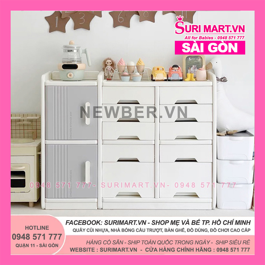 Tủ đồ chơi đa năng cho bé Newber 12 hộc mẫu mới - Kệ để đồ chơi dày dặn chắc chắn 14 ngăn