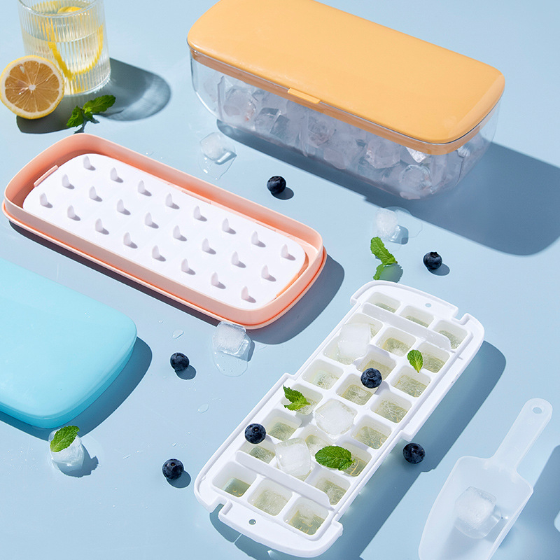 Khay Làm Đá Silicon CÓ HỘP Nắp Đậy Kèm Thìa 2 Tầng Ấn Là Lấy Được Đá Làm Thạch Rau Câu Nước Hoa Quả An Toàn Tiện Lợi