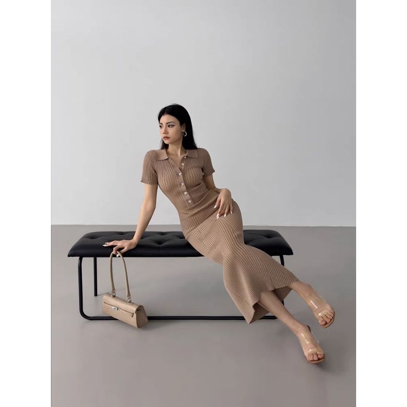đầm len body cổ PoLo dáng dài