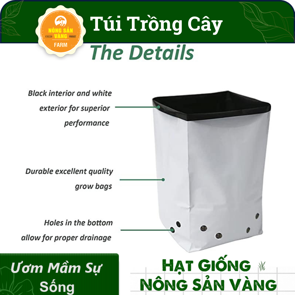 [COMBO 5 TÚI] Túi Trồng Cây Tiện Lợi, Túi Nilon, Túi PE 2 Lớp Trắng Đen, 3 Kích Thước - Nông Sản Vàng