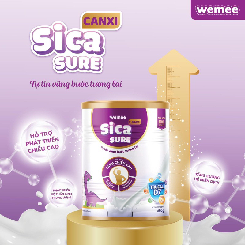 Sữa Sica Sure Canxi tăng chiều cao cho bé hộp 650g - Sữa non bổ sung dưỡng chất, phát triển toàn diện