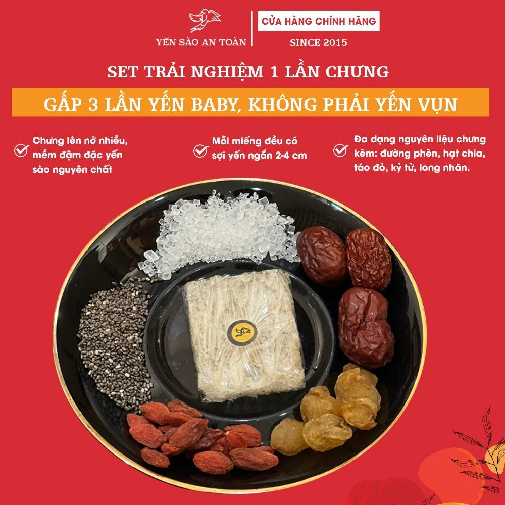 YẾN SÀO KHÁNH HOÀ NGUYÊN CHẤT, GẤP 3 LẦN YẾN BABY, set 1 lần chưng đậm đặc, bổ dưỡng, tiện lợi dễ sử dụng.