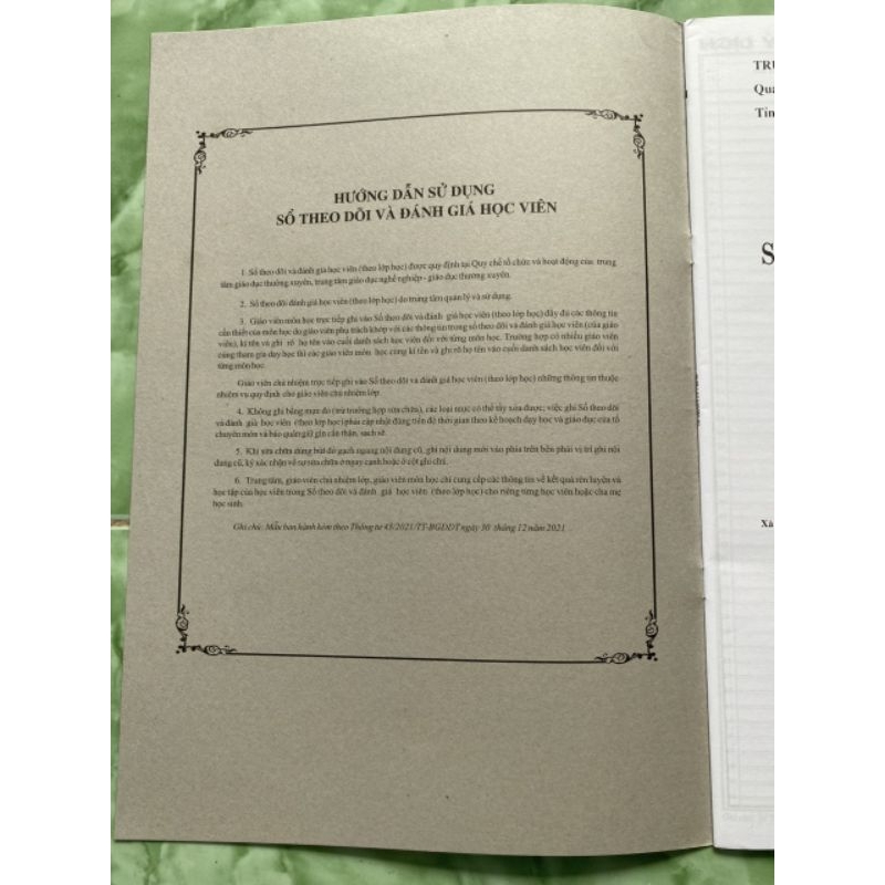 Sổ Theo Dõi Và Đánh Giá Học Viên Giáo Dục Thường Xuyên Cấp Trung Học Phổ Thông