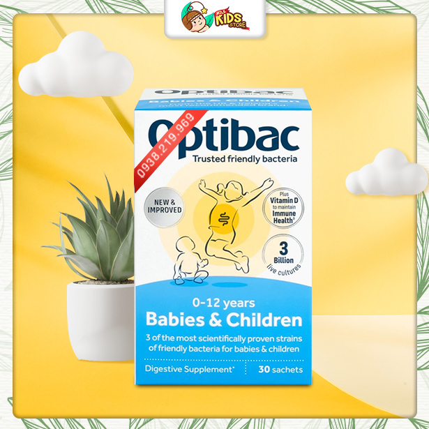 Men vi sinh Optibac Babies children Anh bổ sung chất xơ, vitamin D cho bé từ 0 -12t  30 gói