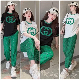 Đồ bộ thun cotton phối thun lạnh form rộng họa tiết