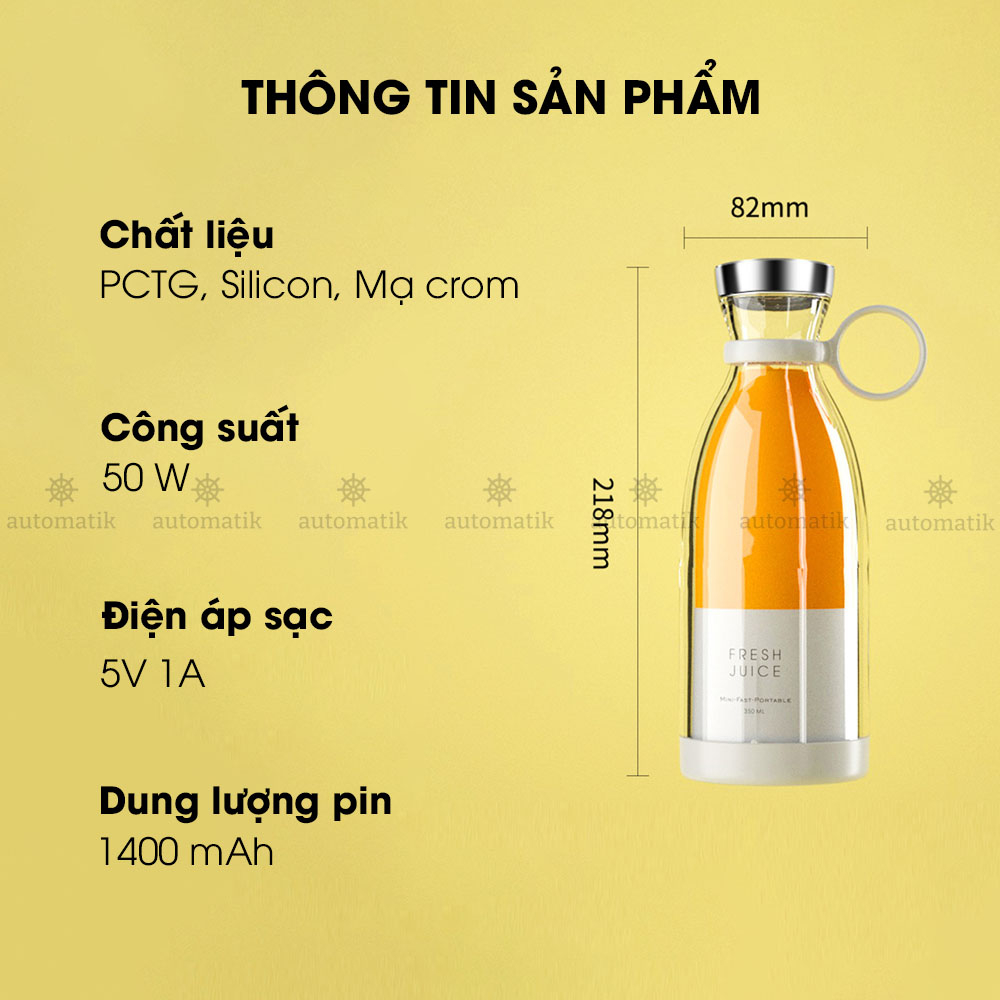 Máy Xay Sinh Tố Cầm Tay Mini Máy Say Sinh Tố Fresh Juice Đa Năng Ép Trái Cây Hoa Quả, Quà Tặng Sinh Nhật - Automatik