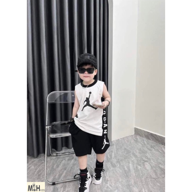 Set bộ sát nách JD kèm mũ cho bé trai 12-32kg chất cotton