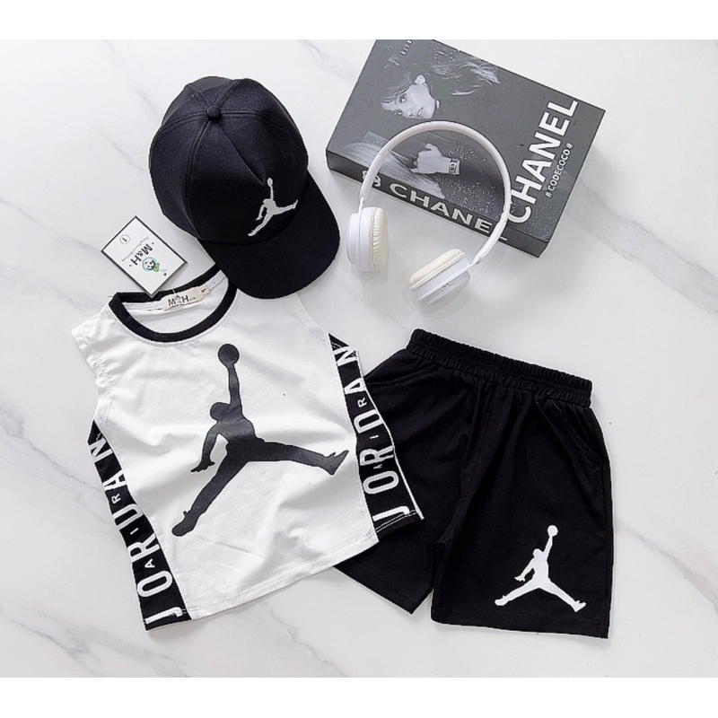 Set bộ sát nách JD kèm mũ cho bé trai 12-32kg chất cotton