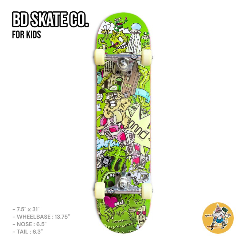 Ván trượt skateboard trẻ em NOMAD ROAD GREEN CUSTOM COMPLETE 7.5