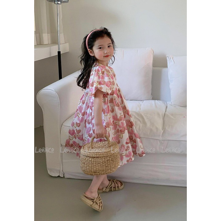 Váy Lennco tim hồng nâu cho bé gái