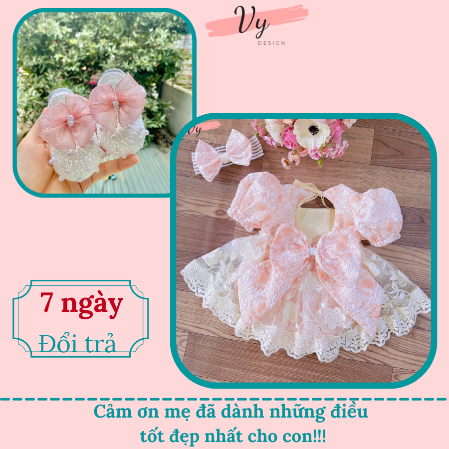 Set Váy Bé Gái Kèm Giầy Và Turban. Body Váy Bé Gái Thiết Kế Cao Cấp, Váy Công Chúa, Đầm Đầy Tháng, Bodysuit Cho Bé