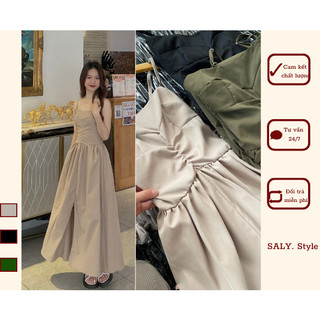 Váy 2 dây dáng dài xẻ trước chun lưng Saly _Vat2snhumeo00145_P1K9