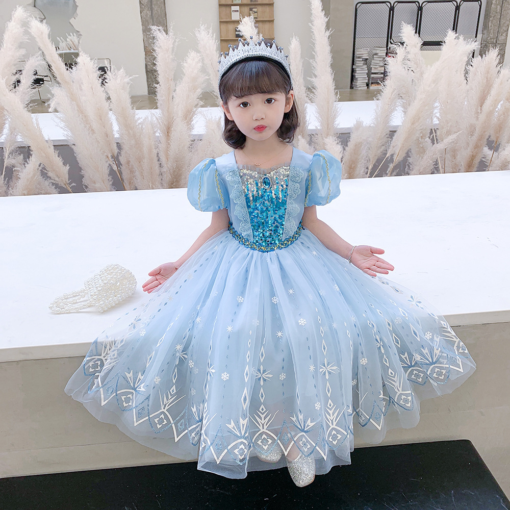 Váy công chúa Elsa màu xanh cho bé 3-9 tuổi mẫu mới 2023