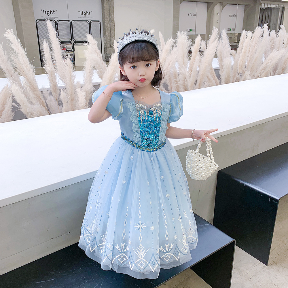 Váy công chúa Elsa màu xanh cho bé 3-9 tuổi mẫu mới 2023
