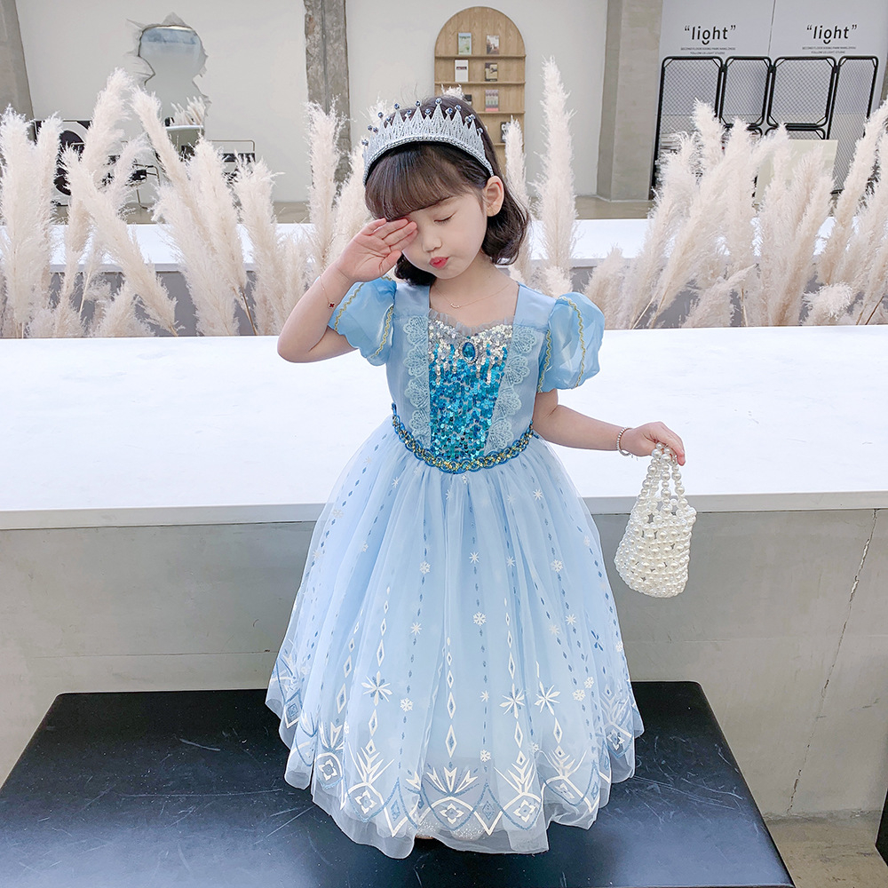 Váy công chúa Elsa màu xanh cho bé 3-9 tuổi mẫu mới 2023