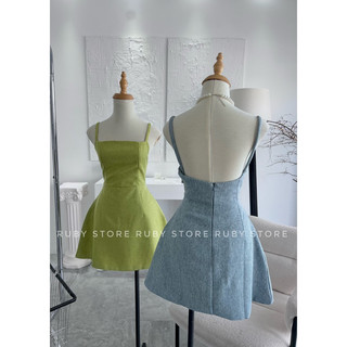 RUBYSTORE_Đầm Hai Dây Hở Lưng Xòe Phom Ngắn Đi Biển