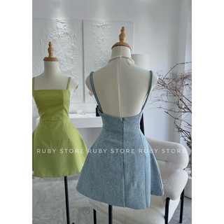 RUBYSTORE_Đầm Hai Dây Hở Lưng Xòe Phom Ngắn Đi Biển