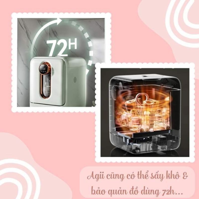 MUA 1 TẶNG 3, Máy rửa bình sữa Agii 03 cao cấp 4in1- rửa bình, sấy khô, tiệt trùng
