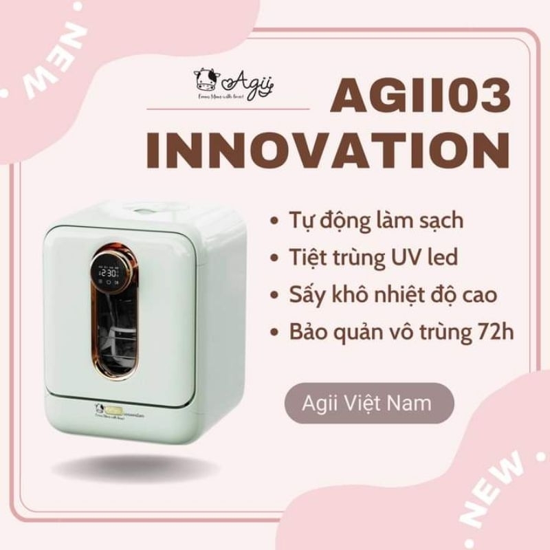 MUA 1 TẶNG 3, Máy rửa bình sữa Agii 03 cao cấp 4in1- rửa bình, sấy khô, tiệt trùng