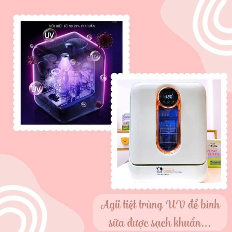 MUA 1 TẶNG 3, Máy rửa bình sữa Agii 03 cao cấp 4in1- rửa bình, sấy khô, tiệt trùng
